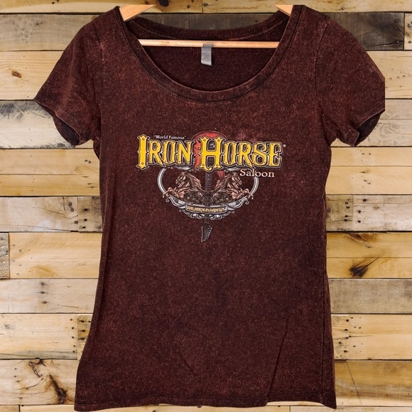 T shirt Tops - Vintage Baby Doll T-shirt,Iron Horse Saloon ,western,boho,brown 100% cotton